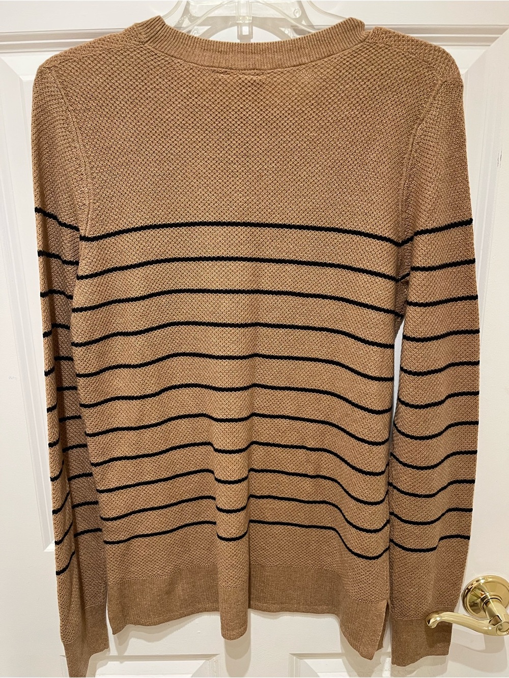 NWT GAP Textured Striped Crewneck Sweater Camel Color with Black Stripes Size XS - Picture 9 of 12